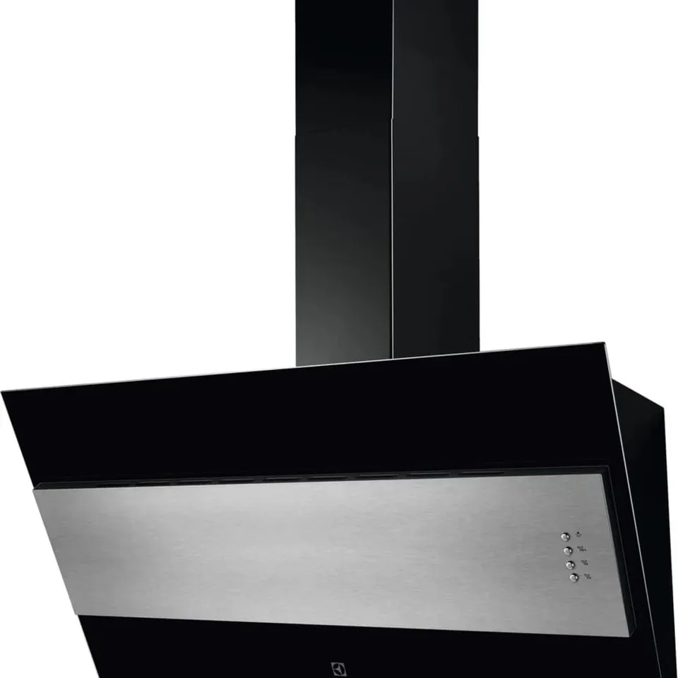 BRAND NEW BOXED ELECTROLUX LFV319Y 90cm DESIGNER ANGLED HOOD IN BLACK & STAINLESS STEEL