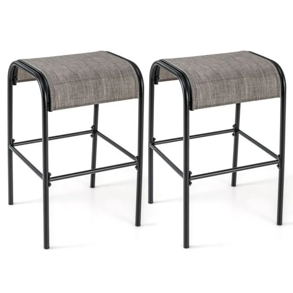 BOXED SET OF 2 HEIGHT BAR PATIO STOOL KITCHEN DINING METAL CHAIRS W/FABRIC CURVED SEAT (2 BOXES)