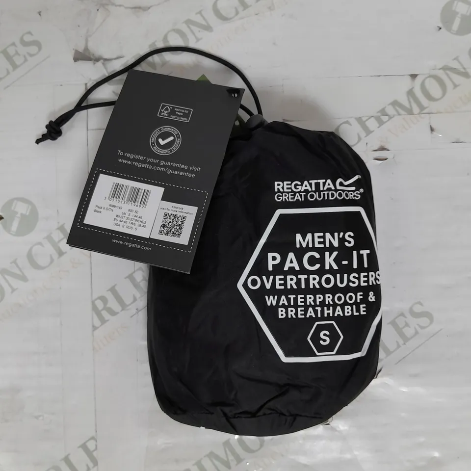 REGATTA MENS PACK-IT WATERPROOF OVERTROUSERS IN BLACK SIZE S 