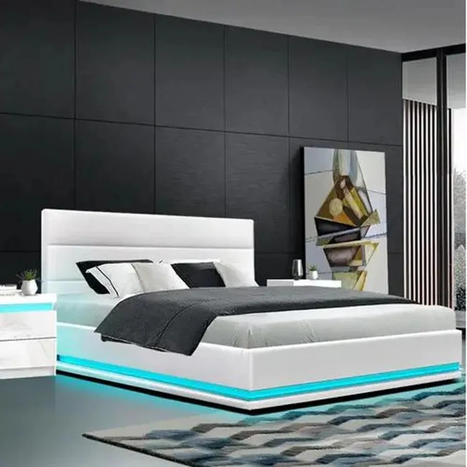 BOXED WILBOXED BURTON LED UPHOLSTERED OTTOMAN BED WHITE // SIZE: 4FT6 (2 BOXES)