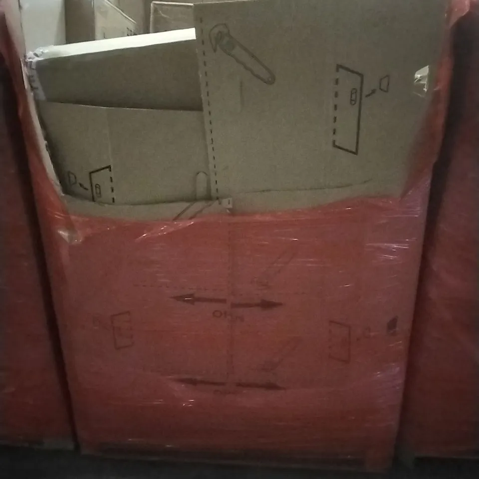 A PALLET CONTAINING ASSORTED HOUSEHOLD GOODS AND PRODUCTS TO INCLUDE; COMMODE CHAIR, DESK, DESK WITH RISER, BOXED FURNITURE ETC
