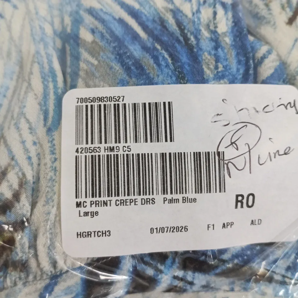 MASAI COPENHAGEN PALM BLUE PRINT CREPE DRESS – LARGE