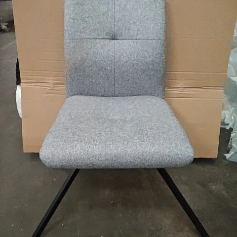 SET OF 4 GREY FABRIC DINING CHAIRS ON BLACK LEGS