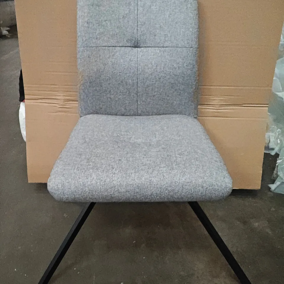 SET OF 4 GREY FABRIC DINING CHAIRS ON BLACK LEGS