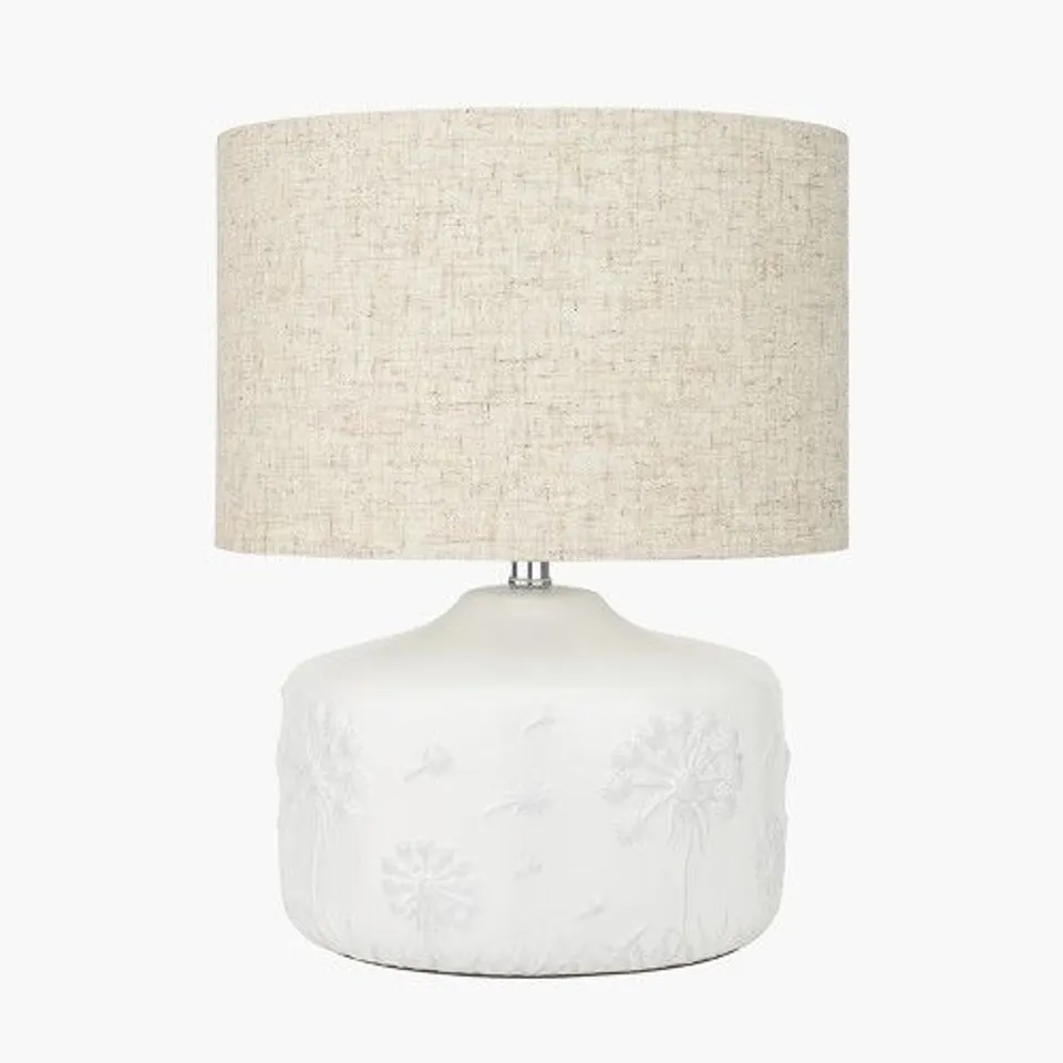 BOXED PACIFIC LIFESTYLE FLORA WHITE SMALL FLORAL CERAMIC TABLE LAMP