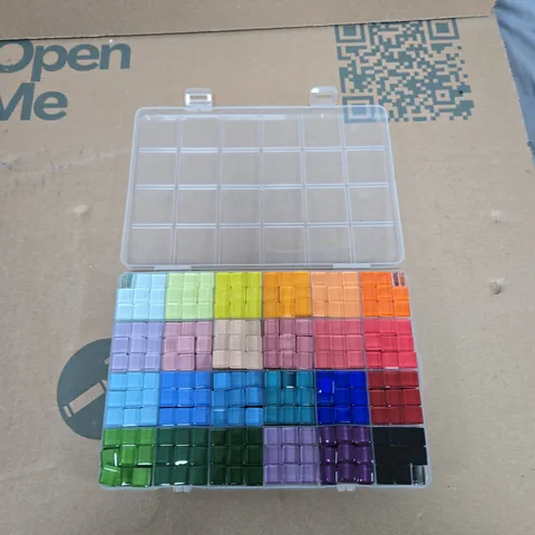 APPROXIMATELY 15 PACKS OF SMALL GLASS MOSAIC TILES IN ASSORTED COLOURS