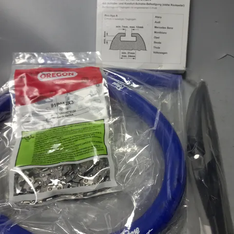 BOX OF ASSORTED ITEMS TO INCLUDE OREGON CHAINSAW CHAIN -KAMEI - RADIATOR PIPES - COLLECTION ONLY