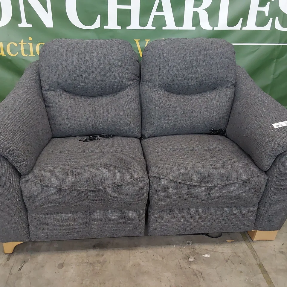 QUALITY BRITISH DESIGNER G PLAN JACKSON POWER RECLINING TWO SEATER SOFA ROCHE SLATE FABRIC 
