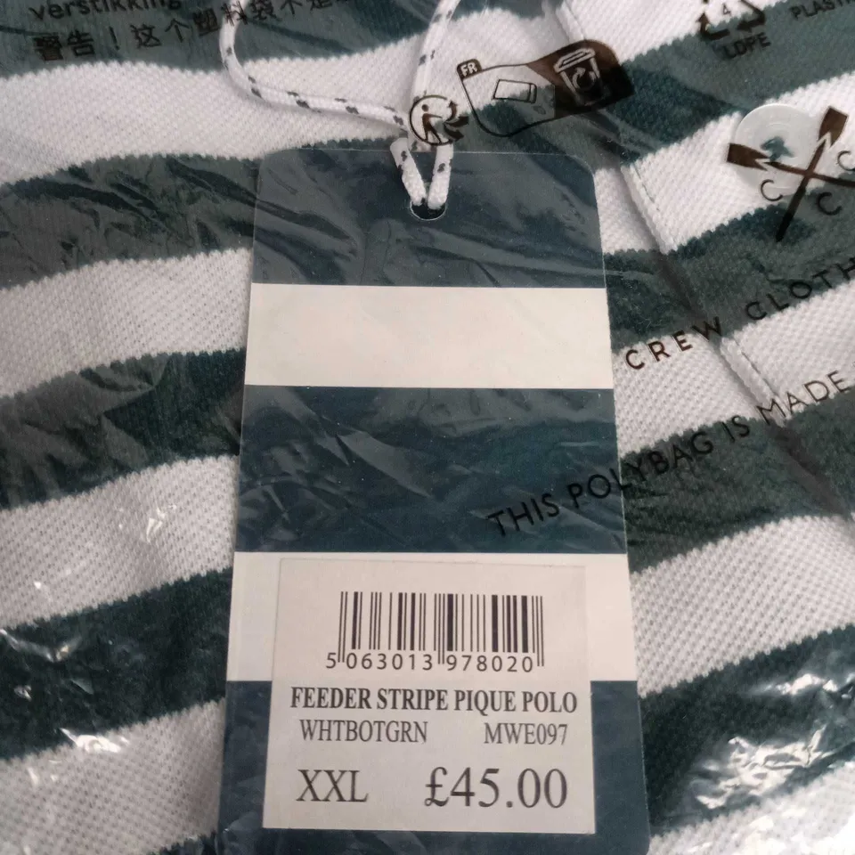 CREW CLOTHING STRIPED PIQUE POLO SHIRT – MEN'S, WHITE & GREEN STRIPES – UK XXL