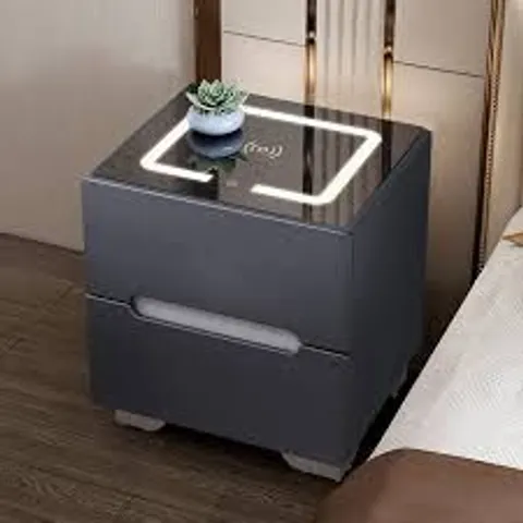 BOXED TUKAILAI GREY MODERN BEDSIDE TABLE CABINET CHEST OF 2 DRAWERS WOODEN NIGHTSTAND WITH 2 DRAWERS SIDE STORAGE UNIT FOR BEDROOM FURNITURE REGULAR SIZE BEDSIDE TABLE SET