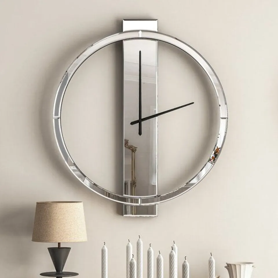 BOXED GLASS WALL CLOCK/ MIRRORED ROUND CLOCK (1 BOX)