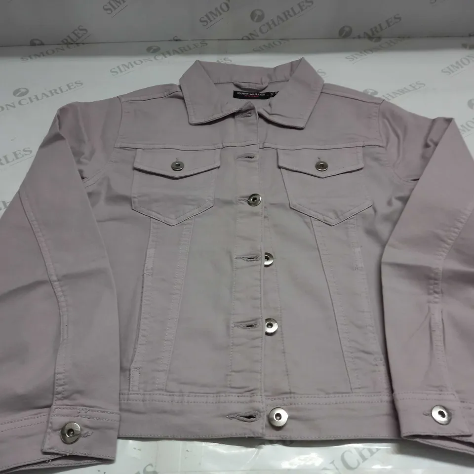 KURT MULLER WOMAN CROP FAUX DENIM JACKET IN PURPLE HAZE - UK 12