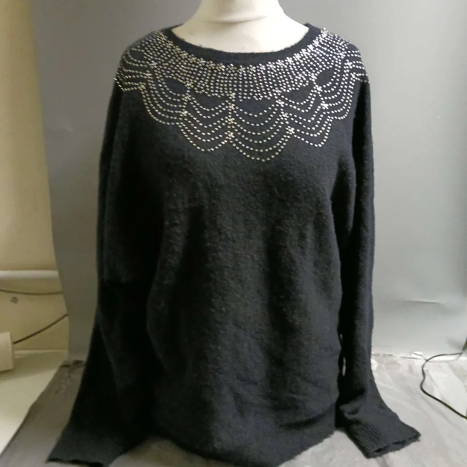 MONSOON LADIES BLACK JUMPER WITH GLITTER DETAIL SIZE M