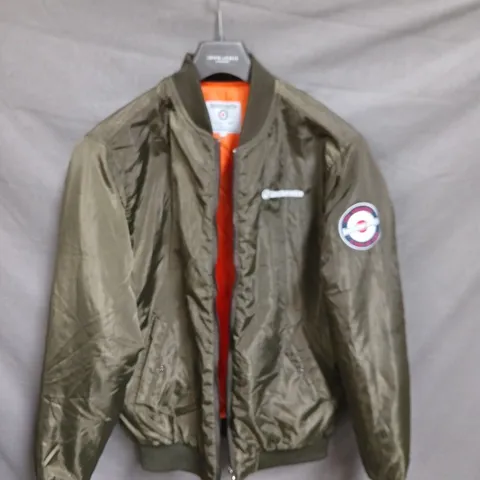 LAMBRETTA OLIVE GREEN BOMBER JACKET – ORANGE QUILT LINING, UK S (MEN'S)