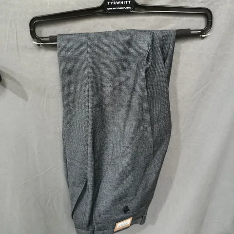 CHARLES TYRWHITT SLATE GREY PUPPYTOOTH WOOL-STRETCH SLIM FIT TROUSERS, UK 34 X 32 (34W/32L)