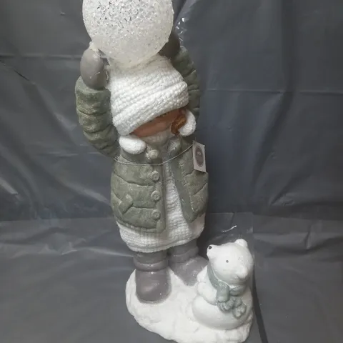 HEAVEN SENDS LIGHT-UP GIRL THROWING SNOWBALL CHRISTMAS ORNAMENT