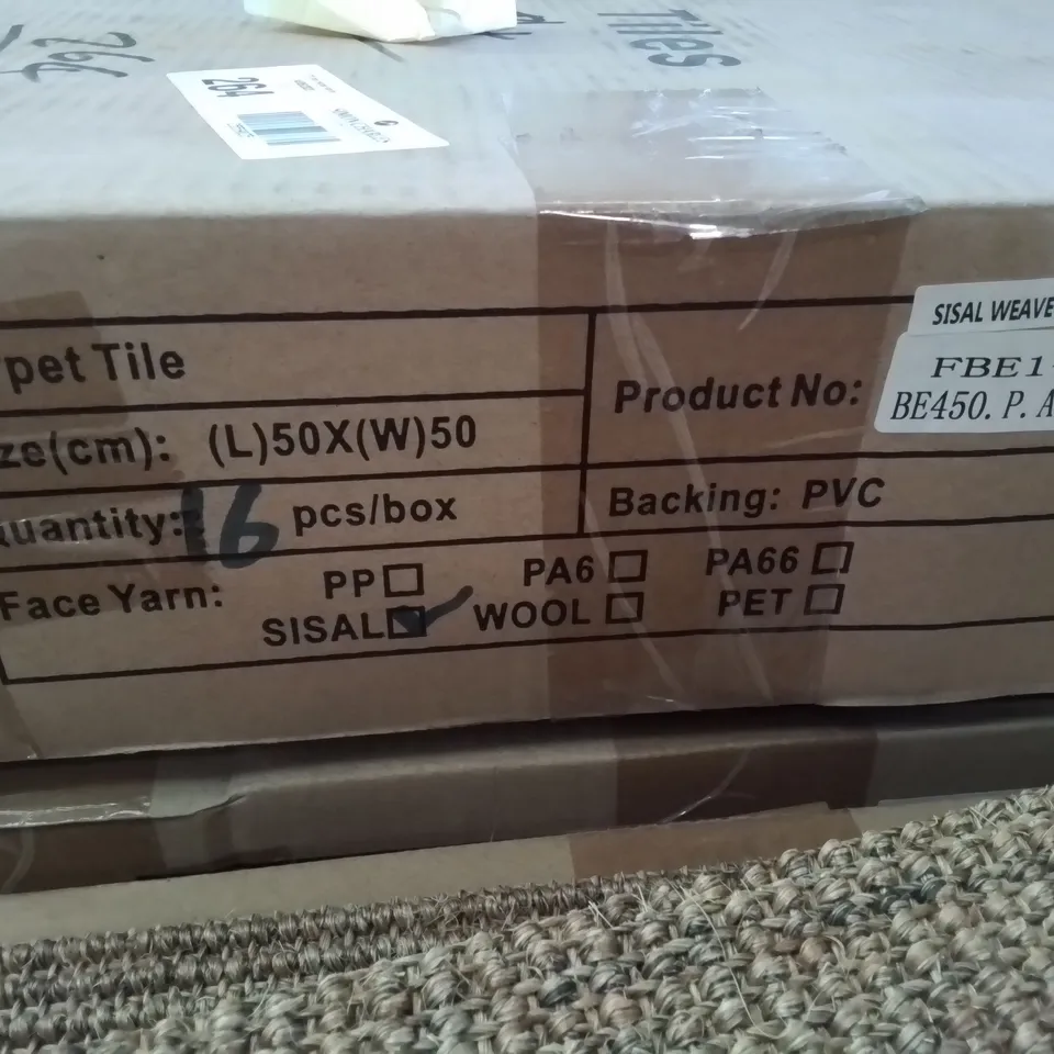 26 BOXES OF BRAND NEW SISEL WEAVE AND BROWN CARPET TILES