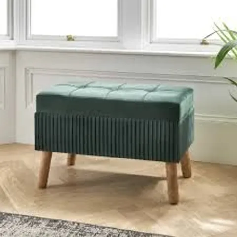 BRAND NEW HOMESDIRECT365 VELVET OTTOMAN STORAGE STOOL - DARK GREEN