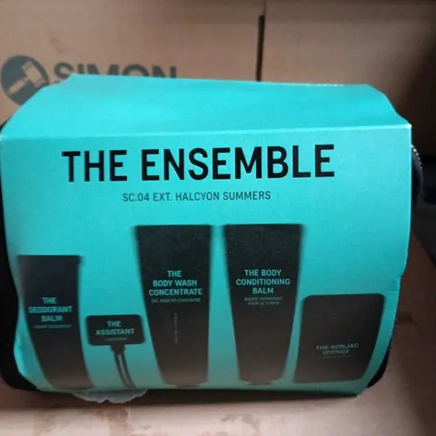THE ENSEMBLE SKINCARE GIFT SET – DEODORANT BALM, BODY WASH CONCENTRATE, BODY CONDITIONING BALM & KONJAC SPONGE (HALCYON SUMMERS)