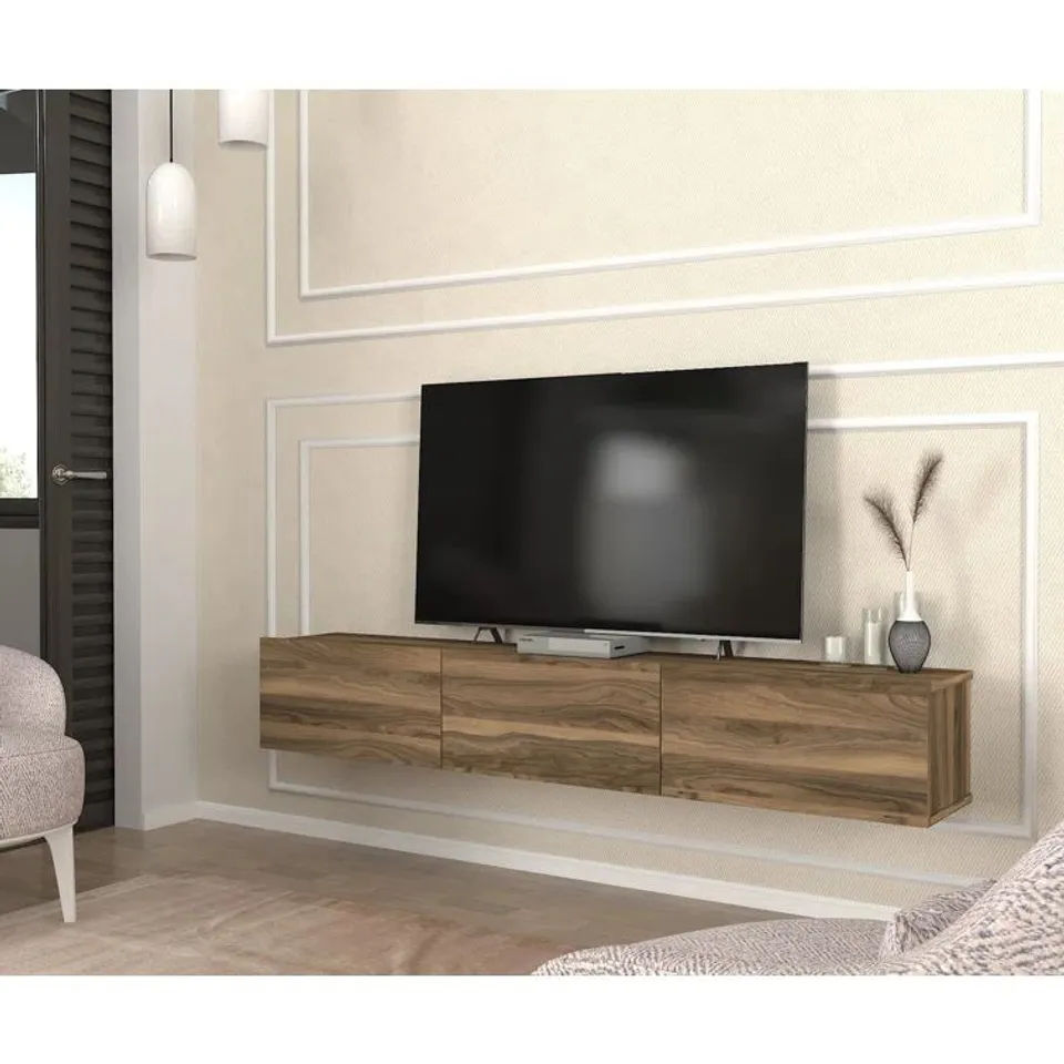 BOXED MELFRED TV STAND FOR TV'S UP TO 78" IN WALNUT (1 BOX)