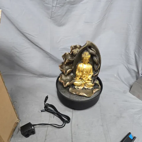 BUDDHA WATER FOUNTAIN & BACKFLOW INCENSE BURNER – TABLETOP STATUE WITH PUMP (BOXED)