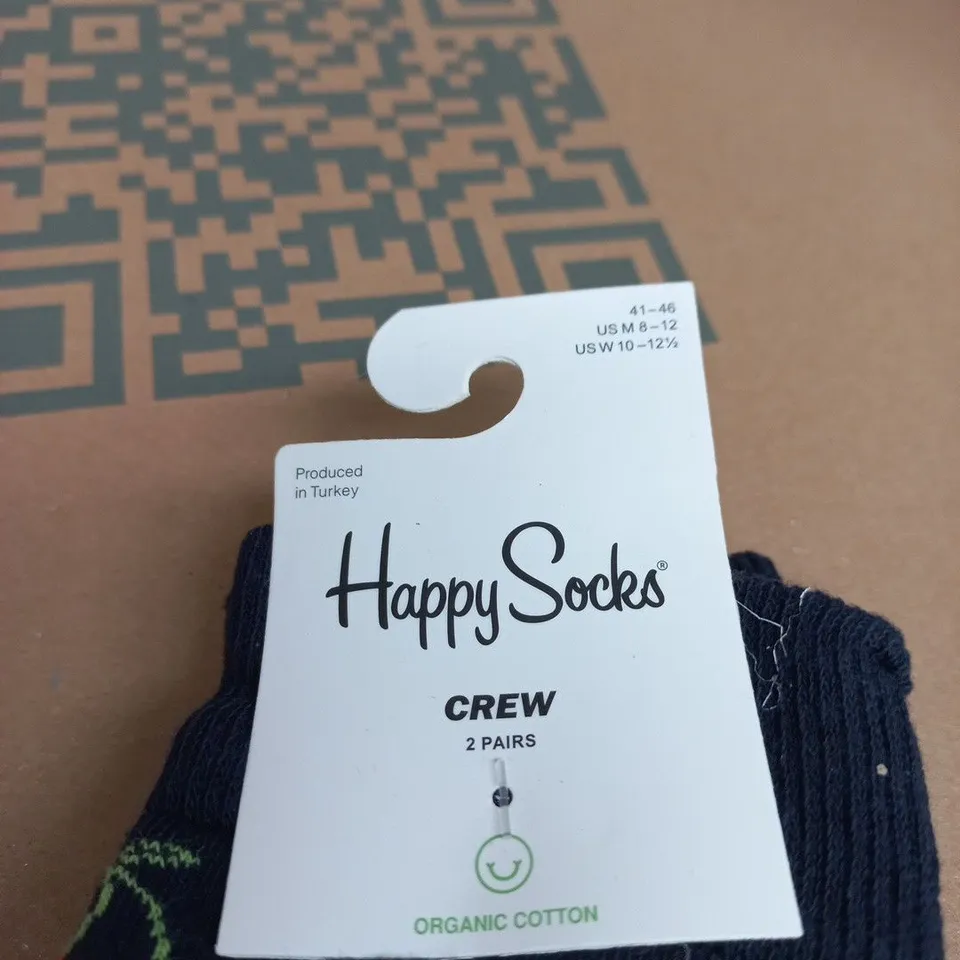 HAPPY SOCKS CREW SOCKS – ORGANIC COTTON, NAVY WITH CHERRY & PUMPKIN PATTERN, UK 6-11 (US M 8-12) – 2 PAIRS