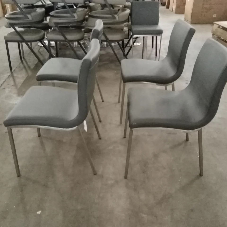 SET OF 4 AUDREY GREY FAUX LEATHER DINING CHAIRS