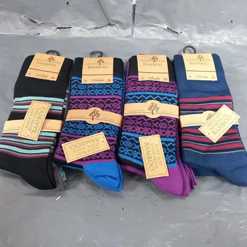 APPROXIMATELY 70 PACKS OF THREE ALEXANDER GREEN BAMBOO SOCKS SIZES UK 7-11 ASSORTED DESIGNS