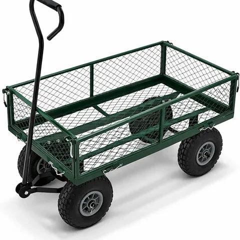 OYPLA HEAVY DUTY METAL GARDENING TROLLEY - GREEN TRAILER CART - UNBOXED