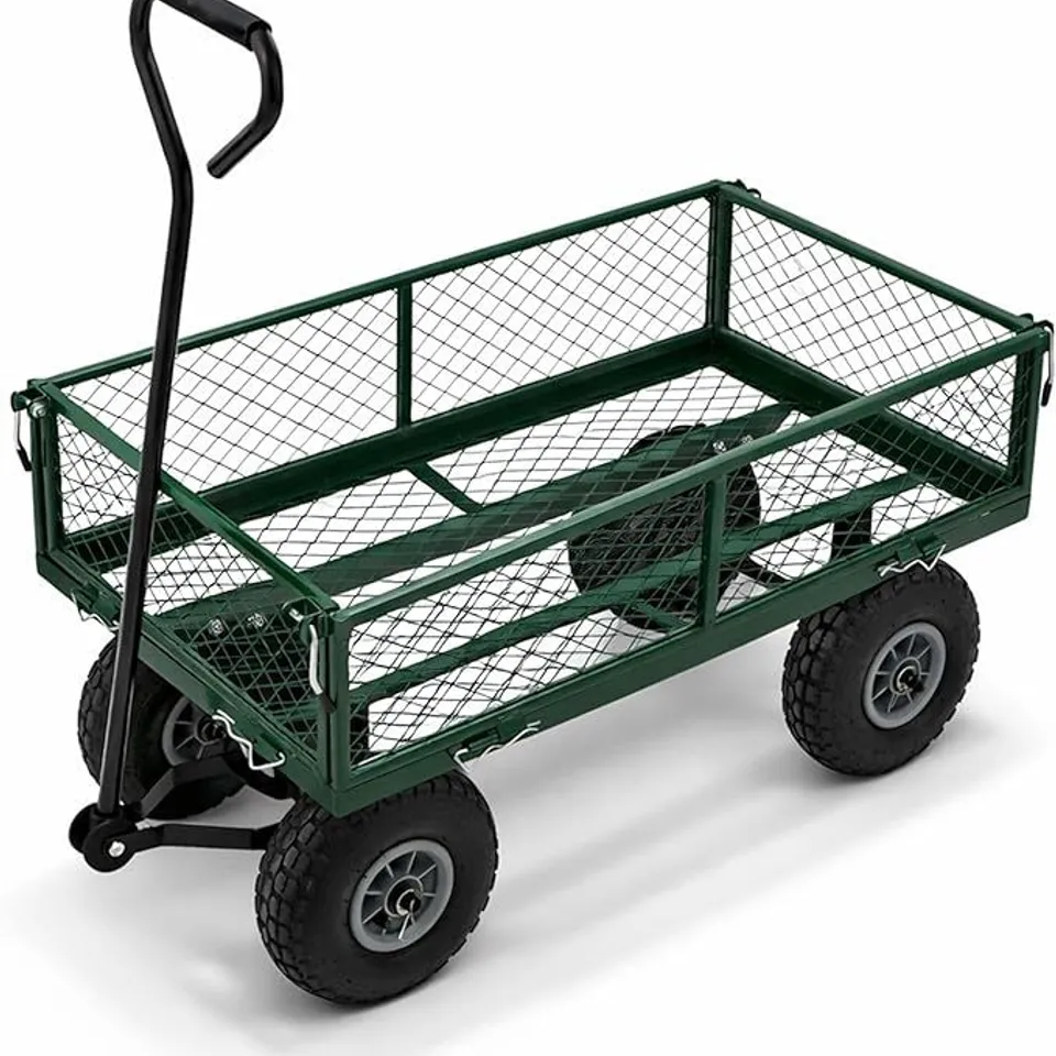 OYPLA HEAVY DUTY METAL GARDENING TROLLEY - GREEN TRAILER CART - UNBOXED