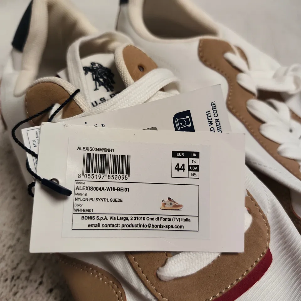 US POLO ASSN TRAINERS – WHITE & TAN, UK 9.5 (EU 44)