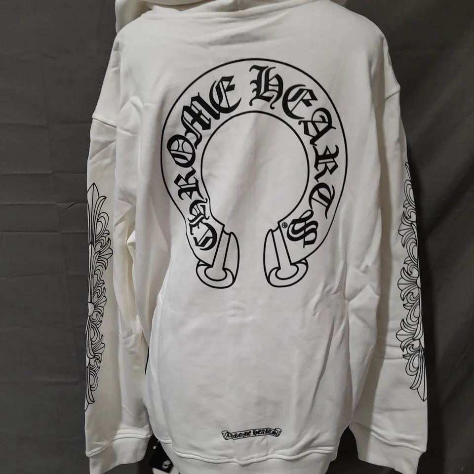 CHROME HEARTS ZIP THROUGH WHITE HOODIE - L