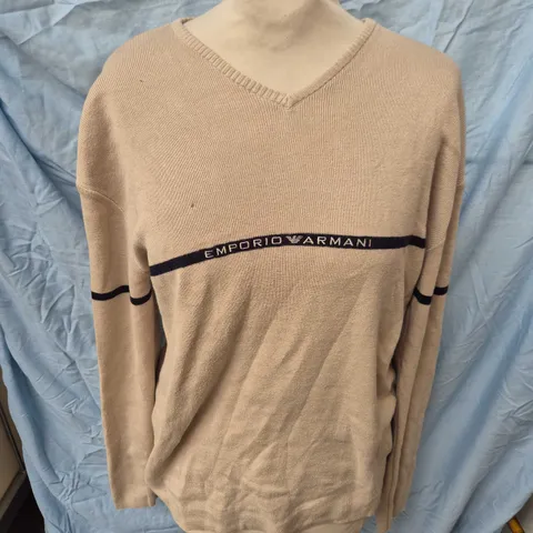EMPORIO ARMANI BEIGE KNIT V-NECK JUMPER β UK 42