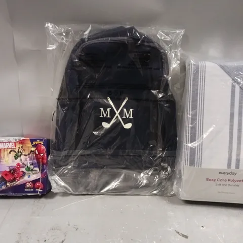BOX OF APPROXIMATELY 5 ASSORTED ITEMS TO INCLUDE - M M BAG , EVERYDAY DUVET COVER SET , LEGO MARVEL SPIDERMAN ETC
