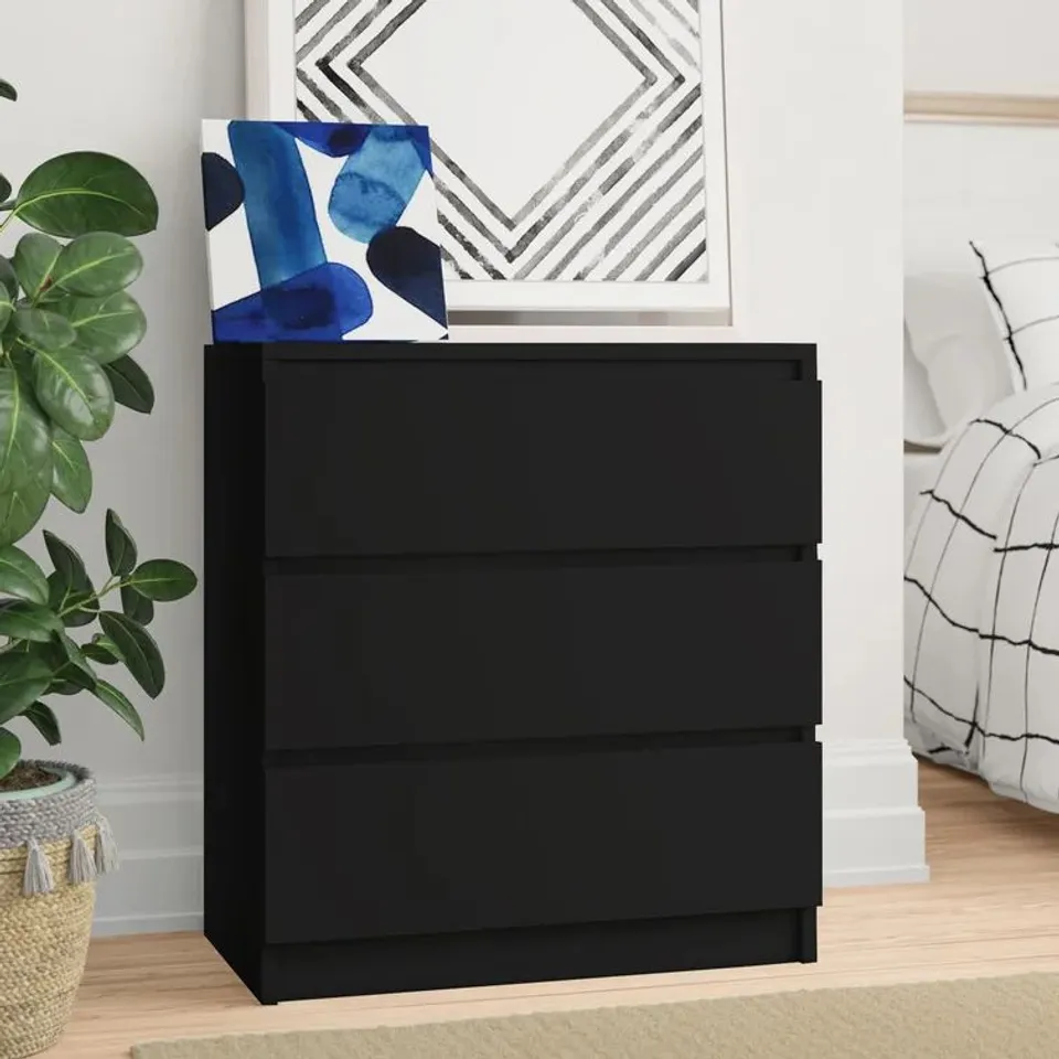 BOXED TONYA 3 DRAWER 70CM BLACK (1 BOX)