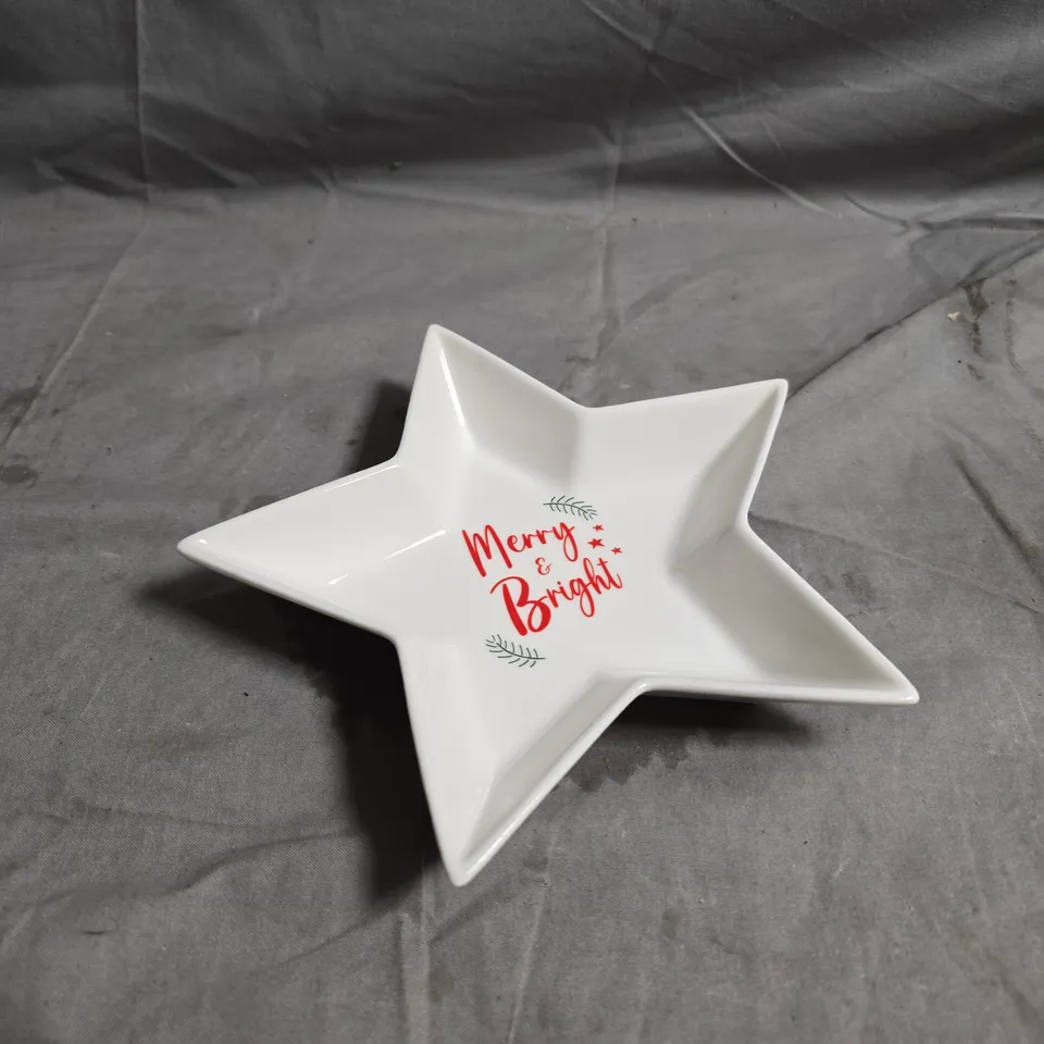 6 X MERRY & BRIGHT CHRISTMAS THEMED SMALL STAR DISHES