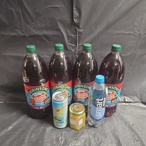 APPROXIMATELY 5 ASSORTED FOOD ITEMS TO INCLUDE - robinsons summer fruits - garnulated honey - honeytea can