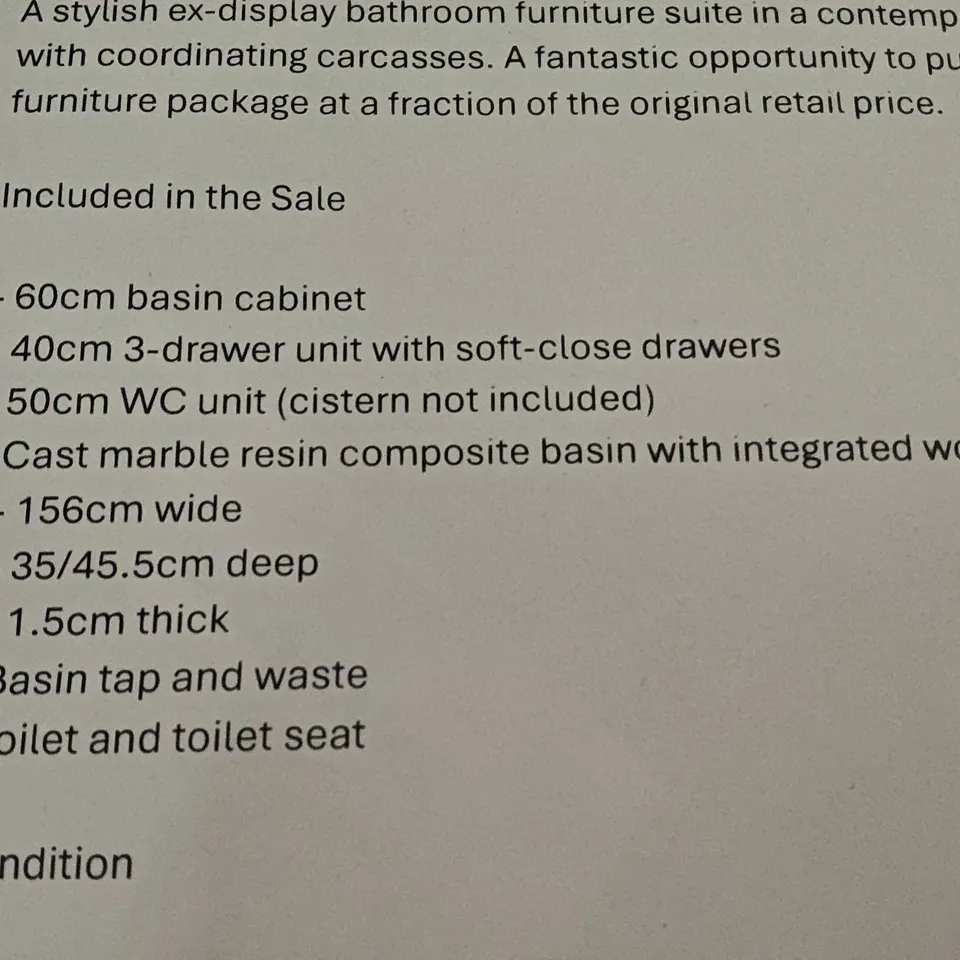 EX-DISPLAY PREMIUM 85.5CM BATHROOM SUITE WITH WORKTOP IN MATT GREY MIST - 6 UNITS RRP £3160