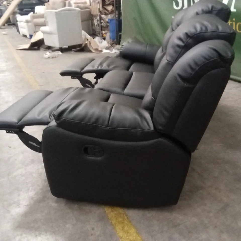 ROTHBURY LUXURY FAUX LEATHER HIGH BACK 3 SEATER MANUAL RECLINER SOFA - BLACK RRP £729