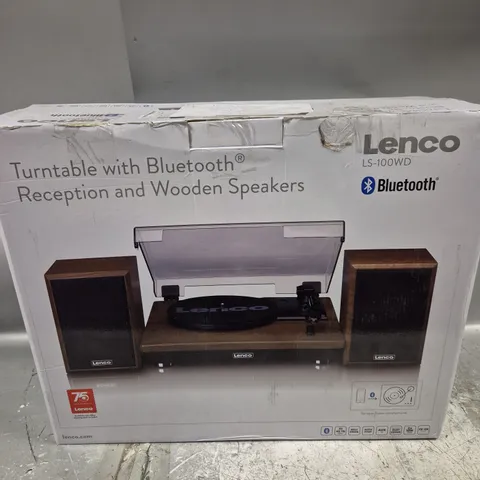 BOXED LENCO LS-100WD BELT DRIVE TURNTABLE WITH WOODEN SPEAKERS