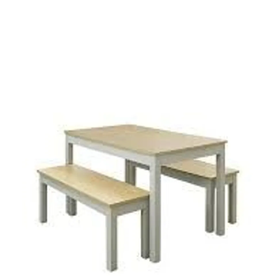BOXED GRADE 1 OHIO OAK/GREY DINING TABLE AND BENCH (1 BOX)