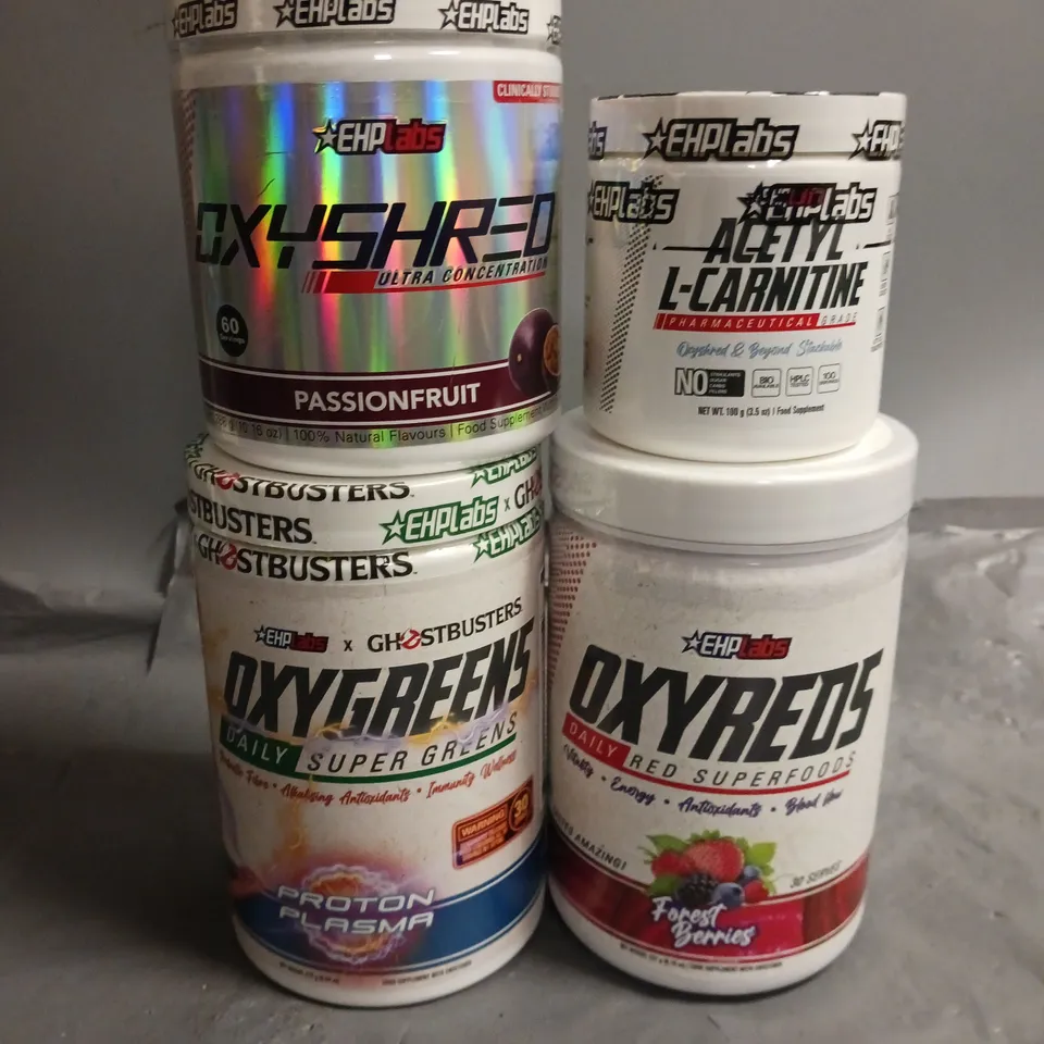 LOT OF 4 ASSORTED EHPLABS FOOD SUPPLEMENTS TO INCLUDE OXYSHRED, OXYGREENS AND ACETYL L-CARNITINE - VARIOUS FLAVOURS