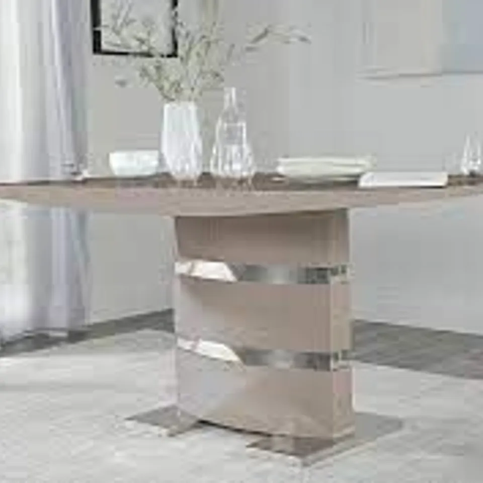 BOXED KOMORO TAUPE HIGH GLOSS DINING TABLE (2 BOXES)