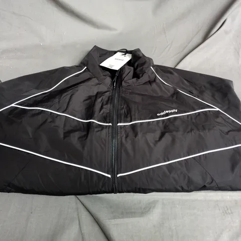 BERSHKA BLACK ZIP-UP JACKET WITH WHITE PIPING - SIZE L