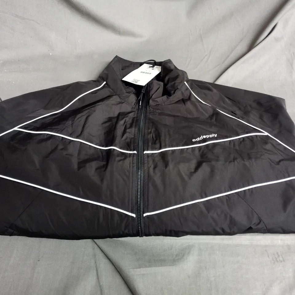 BERSHKA BLACK ZIP-UP JACKET WITH WHITE PIPING - SIZE L
