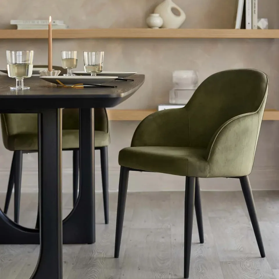 BOXED DANETTI LANI OLIVE GREEN VELVET DINING CHAIR