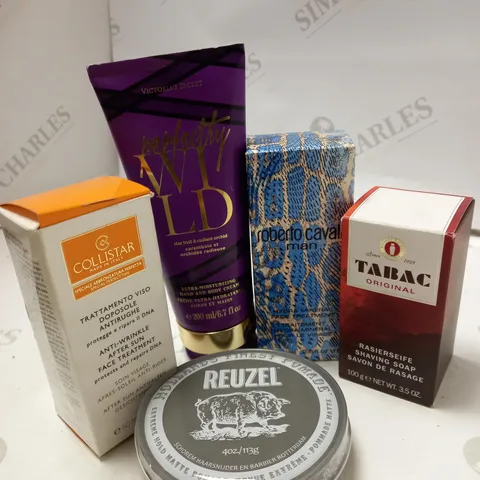LOT OF 5 ITEMS INCLUDING TABAC ORIGINAL RESIERSEIFE SHAVING SOAP, ROBERTO CAYA MAN, COLLISTAR ANTI-WRINKLE AFTER SUN FACE TREATMENT