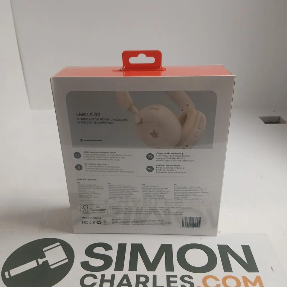 BOXED LMS LS-011 HYBRID ACTIVE NOISE CANCELLING WIRELESS HEADPHONES – BEIGE