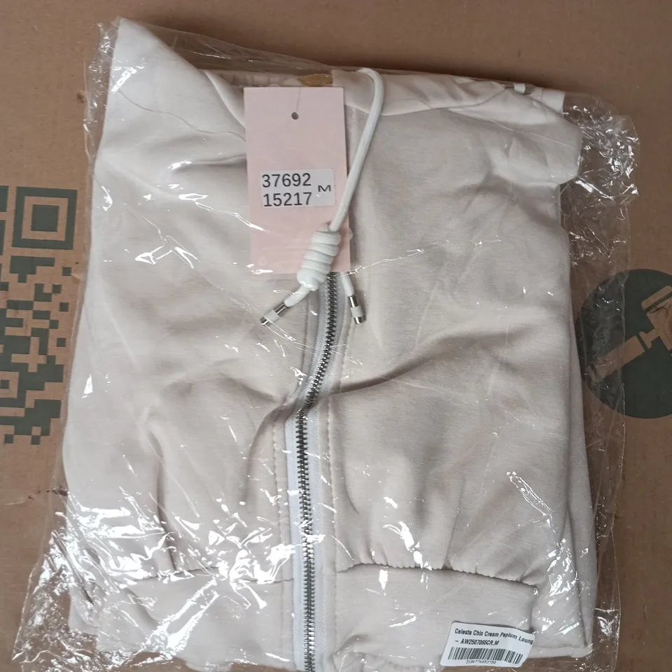 BAGGED PINK BOUTIQUE CELESTE CHIC CREAM PEPLUM LOUNGE CO-ORD SET SIZE MEDIUM