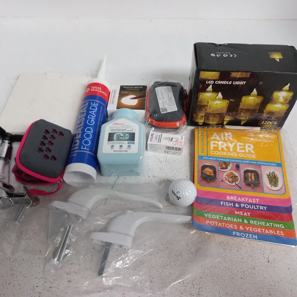 LOT OF APPROXIMATELY 20 ASSORTED HOUSEHOLD ITEMS TO INCLUDE LED CANDLE LIGHTS, SEALANT AND DOOR HANDLES